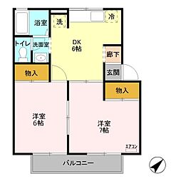 コーポ七曲り　Ｄ 1階2DKの間取り