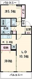 フィール天神町3号館 3階2LDKの間取り