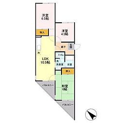 コモンシティハイツＡＢＣ B202 2階3LDKの間取り