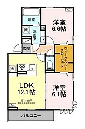 D-ROOM徳行 3階2LDKの間取り