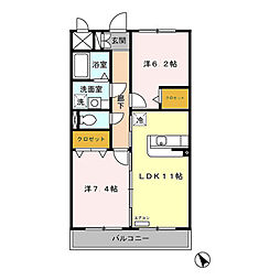 ドリームマウンテンおゆみ野 2階2LDKの間取り