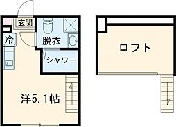 ハーモニーテラス中台 1階ワンルームの間取り