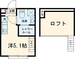 ハーモニーテラス中台 1階ワンルームの間取り