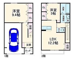 ガレージハウス　プリマステラ 1階2LDKの間取り