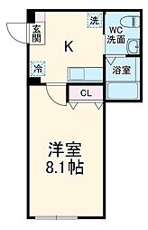 ハーミットクラブハウス・カーサ山手 1階1Kの間取り