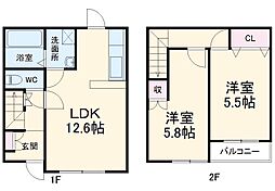 JR東海道本線 二川駅 徒歩23分の賃貸テラスハウス 2階2LDKの間取り