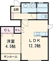 フィオーレ富久 1階1LDKの間取り
