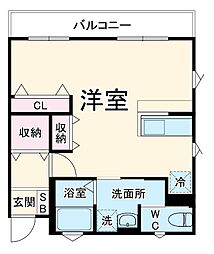 アヴィル旭町II 2階1LDKの間取り
