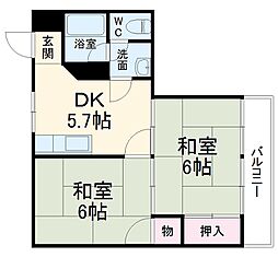 光和荘 2階2DKの間取り