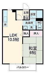 ヴィラ東野 1階1LDKの間取り