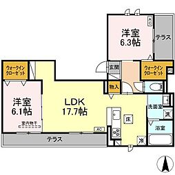 JR東海道本線 豊橋駅 徒歩10分の賃貸アパート 1階2LDKの間取り