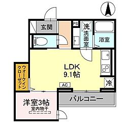 D-Sereno富士見町 3階1LDKの間取り