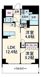 JR総武線 市川駅 徒歩8分の賃貸マンション 4階2LDKの間取り