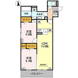 湘南新宿ライン高海 前橋駅 徒歩13分の賃貸アパート 1階2LDKの間取り