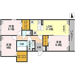 湘南新宿ライン高海 前橋駅 徒歩13分の賃貸アパート 1階3LDKの間取り