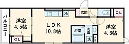 東武大師線 大師前駅 徒歩9分の賃貸アパート 3階2LDKの間取り