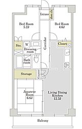 アーバンパーク三ツ池公園　Ｗ棟 2階3LDKの間取り