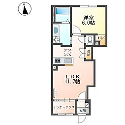 リッシュ 1階1LDKの間取り