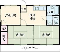 コーポベル 2階3DKの間取り