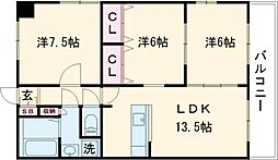 第34長栄ヴィラ大成さが 4階3LDKの間取り