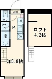 ハーモニーテラス見次公園 1階ワンルームの間取り