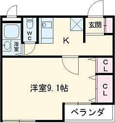 フォンターナＡ 3階1Kの間取り