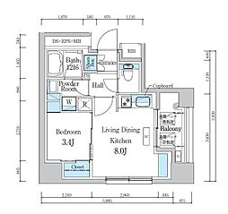 デュオフラッツ浅草蔵前 1LDKの間取図画像