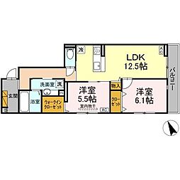 D’s LIEN (ディーズリアン)　B 2階2LDKの間取り