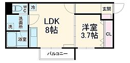 S Apt.門真城垣町 1階1LDKの間取り