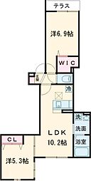 アンソレイエII 203 2階2LDKの間取り