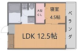 プチメゾン桂川南館 1階1LDKの間取り