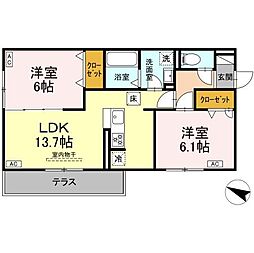 名鉄名古屋本線 牛田駅 徒歩19分の賃貸アパート 2階2LDKの間取り