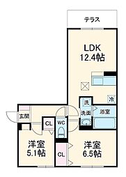 名鉄名古屋本線 牛田駅 徒歩19分の賃貸アパート 2階2LDKの間取り