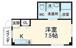 クレール綾小路 201 2階ワンルームの間取り