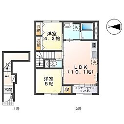 名鉄尾西線 奥町駅 3.3kmの賃貸アパート 2階2LDKの間取り