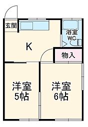 あけぼの荘 2階2Kの間取り