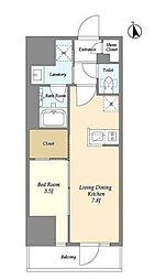 グランカーサ船堀I 14階1DKの間取り