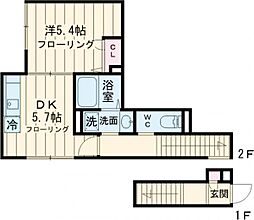 Kステージ 2階1DKの間取り