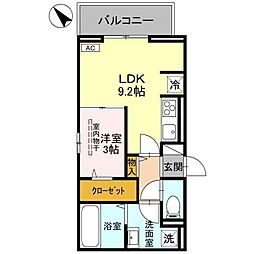 クレシア武蔵浦和 3階1LDKの間取り
