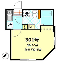 I-SQUARE 3階1Kの間取り