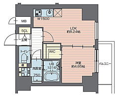 日暮里舎人ライナー 西新井大師西駅 徒歩3分の賃貸マンション 13階1LDKの間取り