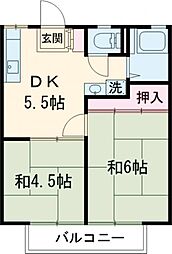 サンハイツ第一 2階2DKの間取り