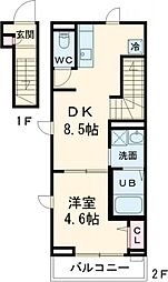第二アムール　八幡 2階1DKの間取り