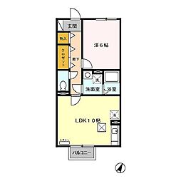 リヴィエール 1階1LDKの間取り