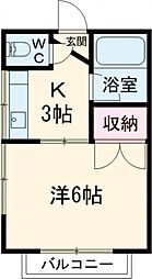 サンライズ鶴川 1階1Kの間取り