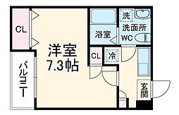 ジーメゾン草加イースト 2階1Kの間取り