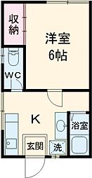 寺本荘 2階1Kの間取り