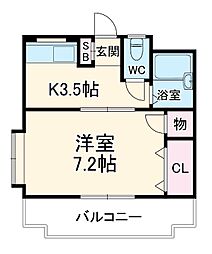 ロッキー毛呂山 1階1Kの間取り