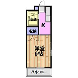 富士ハイツ 2階1Kの間取り
