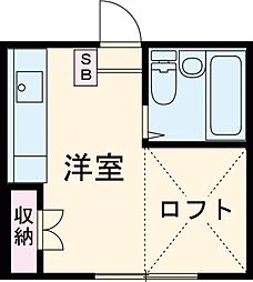 高尾シティコーポ 1階ワンルームの間取り